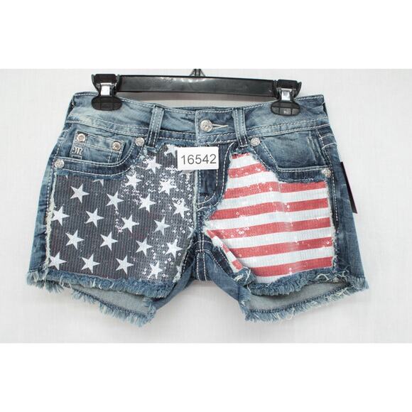 NWT Miss Me Shorts Womens 27 Blue USA Flag Patriotic Memorial Day Sequin Bling - Picture 9 of 9